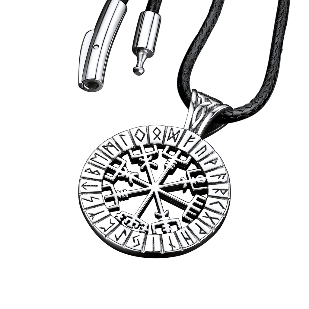 Viking Runes Vegvisir Compass Necklace Pendant for