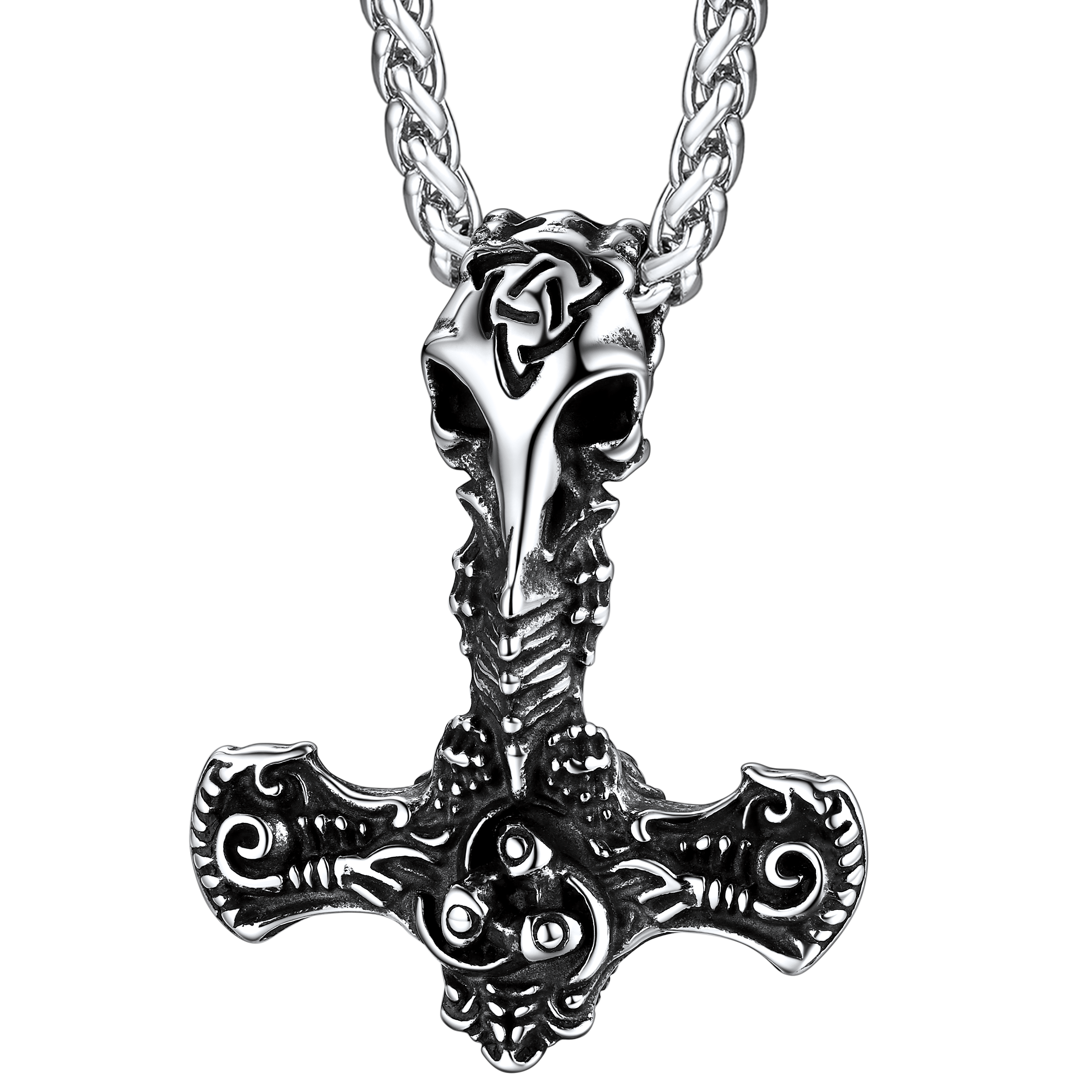 Viking Raven Thor's Hammer Mjolnir Necklace Pendant for