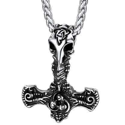 Viking Raven Thor's Hammer Mjolnir Necklace Pendant for