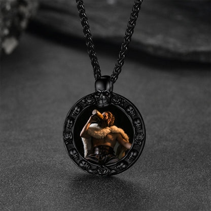 Customized Engraved Photo Necklace With Skull for