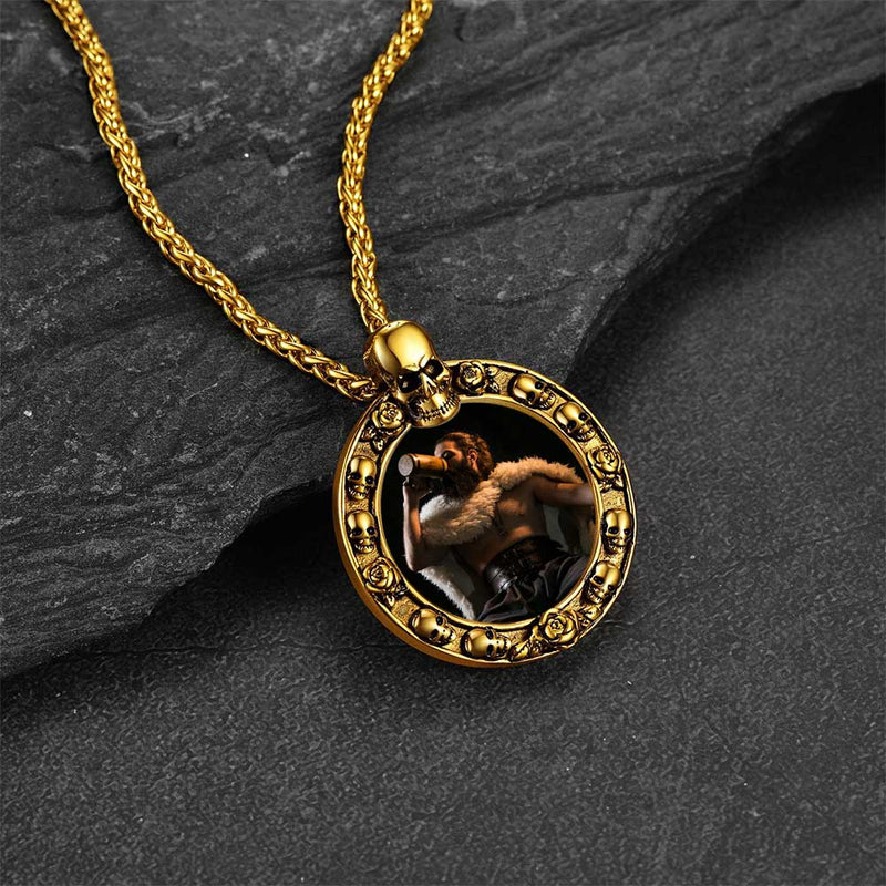 Customized Engraved Photo Necklace With Skull for