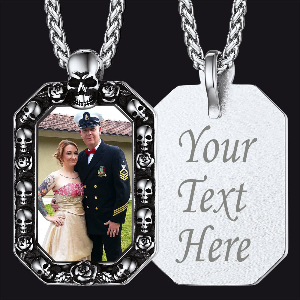Customized Picture Dog Tag Necklace With Skull Memorial Gift