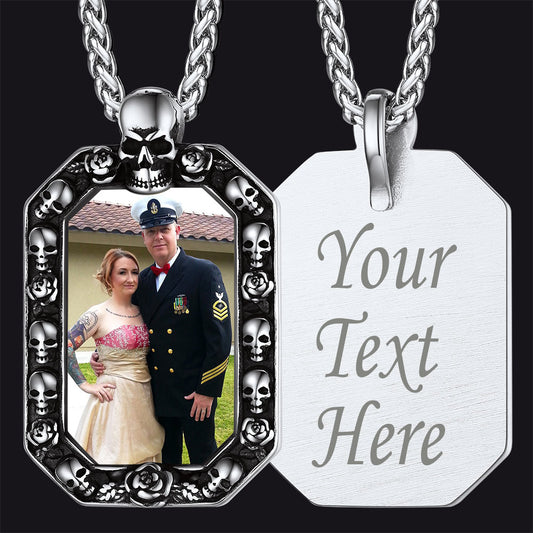 Customized Picture Dog Tag Necklace With Skull Memorial Gift