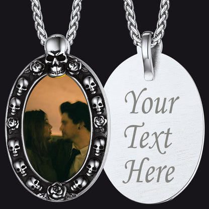 Personalized Photo Pendant Necklace With Skull for