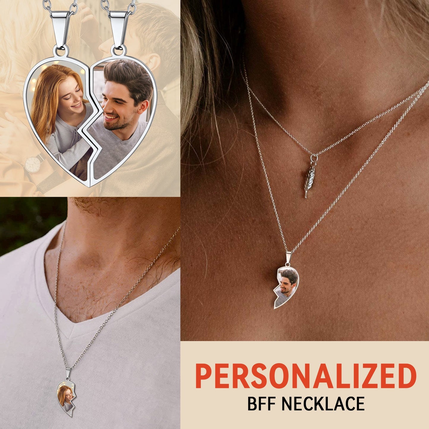 Couple Customized Picture Heart Puzzle Matching Necklace, Gift for Friends & Mom