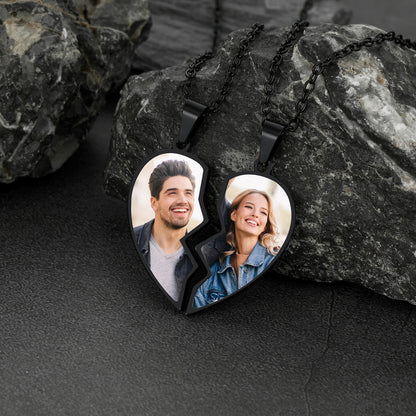 Couple Customized Picture Heart Puzzle Matching Necklace, Gift for Friends & Mom