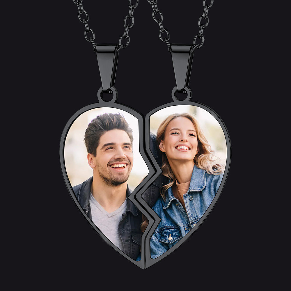 Couple Customized Picture Heart Puzzle Matching Necklace, Gift for Friends & Mom