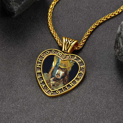 Custom Engraved Photo Heart Necklace With Viking Rune Memorial Gift