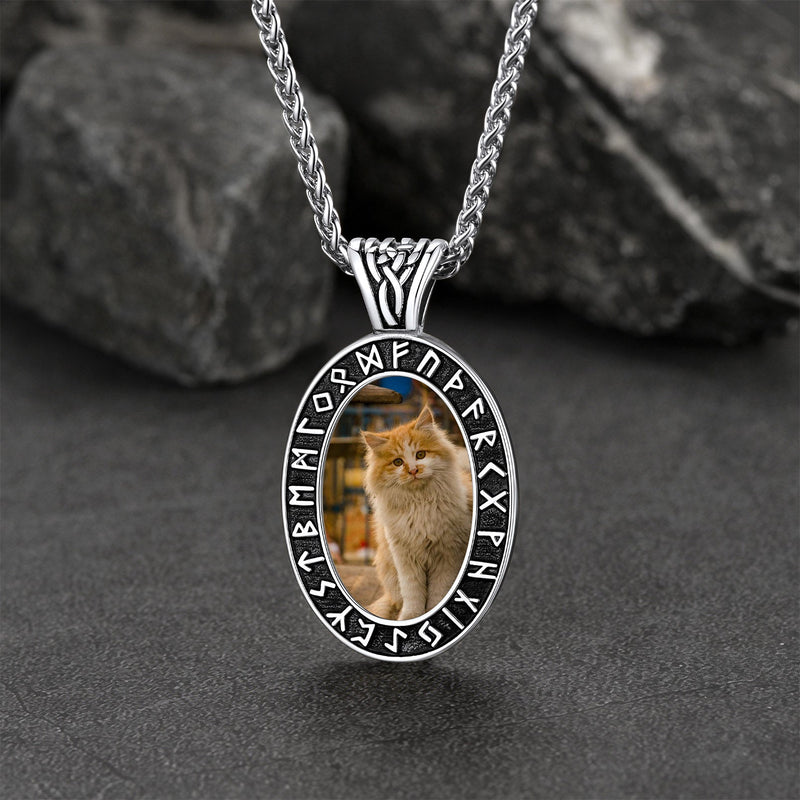 Customized Engraved Picture Necklace With Viking Runes for
