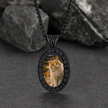 Customized Engraved Picture Necklace With Viking Runes for