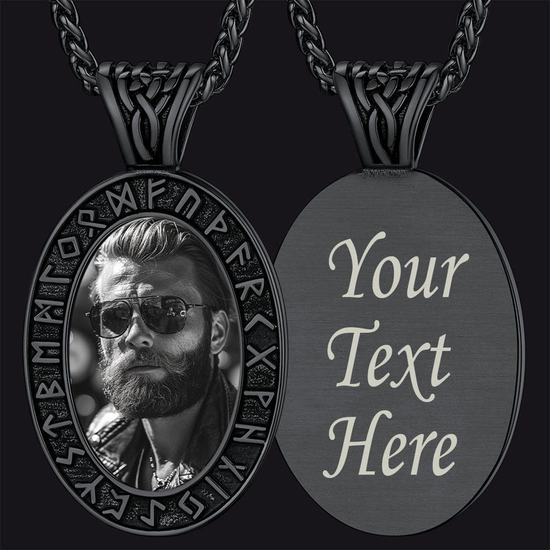 Customized Engraved Picture Necklace With Viking Runes for