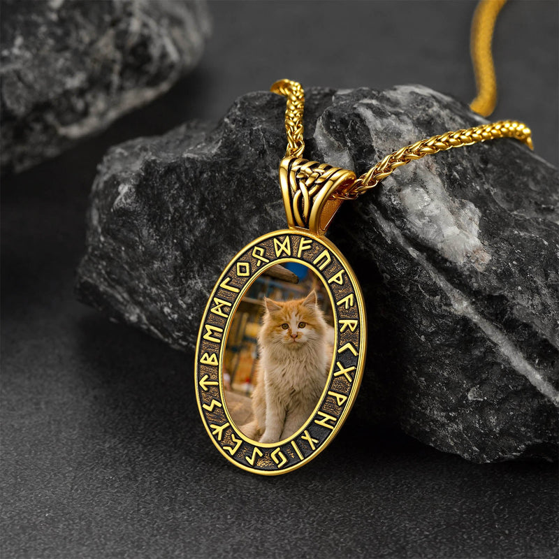 Customized Engraved Picture Necklace With Viking Runes for