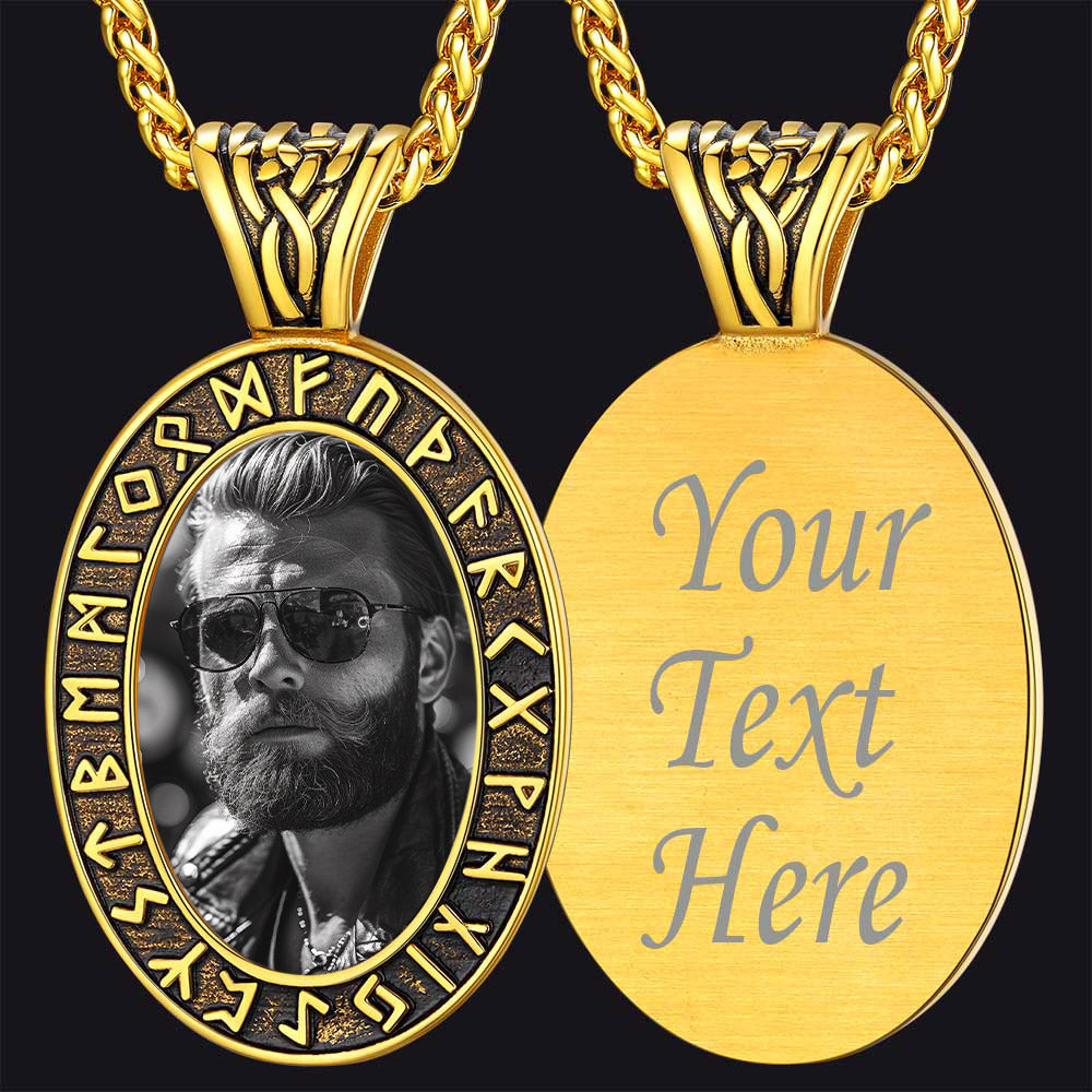 Customized Engraved Picture Necklace With Viking Runes for
