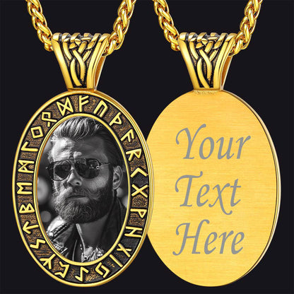 Customized Engraved Picture Necklace With Viking Runes for