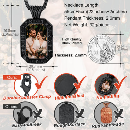 Engraved Customized Photo Dog Tag Necklace With Viking Runes for