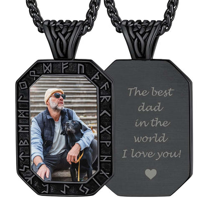 Engraved Customized Photo Dog Tag Necklace With Viking Runes for