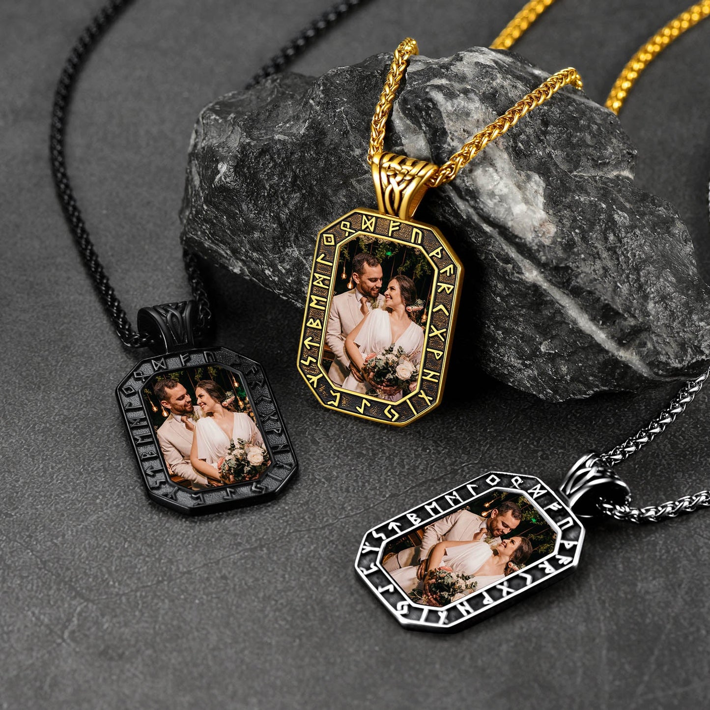 Engraved Customized Photo Dog Tag Necklace With Viking Runes for