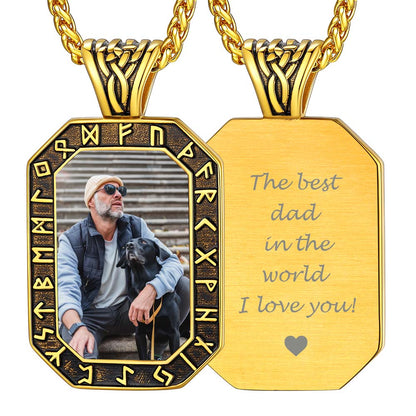 Engraved Customized Photo Dog Tag Necklace With Viking Runes for