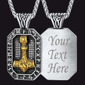 Engraved Thor's Hammer Dog Tag Necklace With Viking Runes for