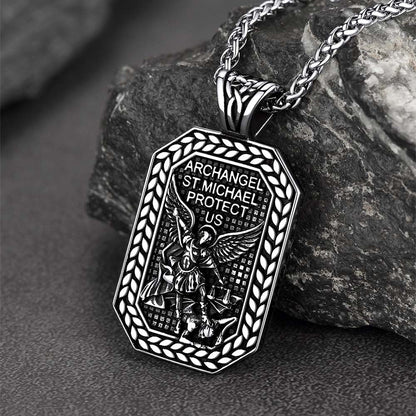 Archangel Saint Michael Dog Tag Pendant Necklace for