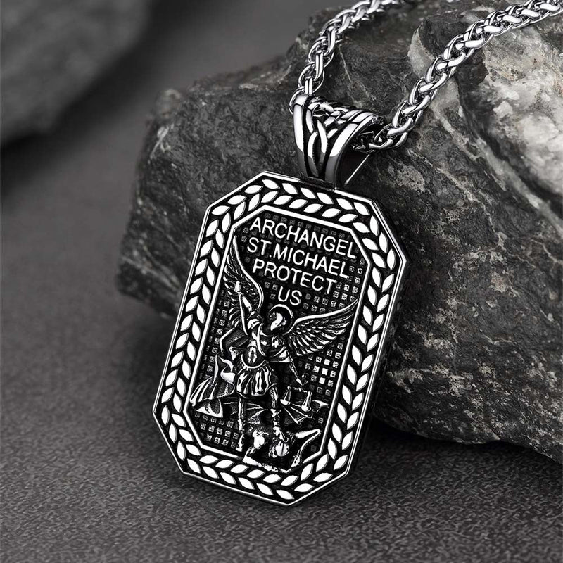 Archangel Saint Michael Dog Tag Pendant Necklace for