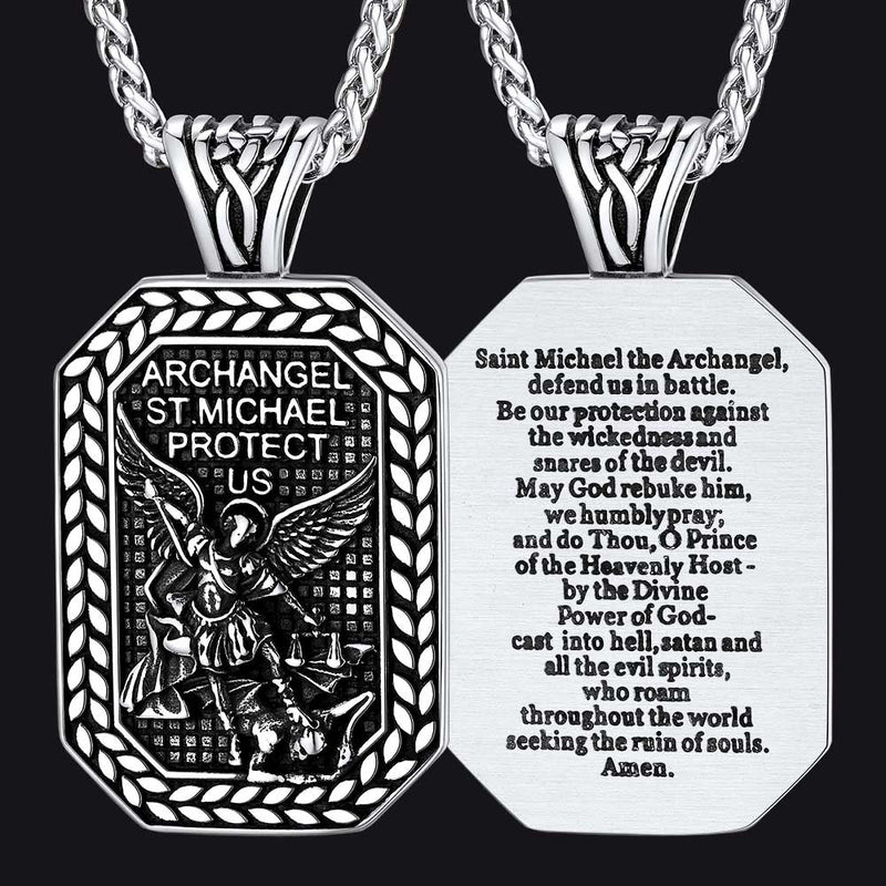 Archangel Saint Michael Dog Tag Pendant Necklace for