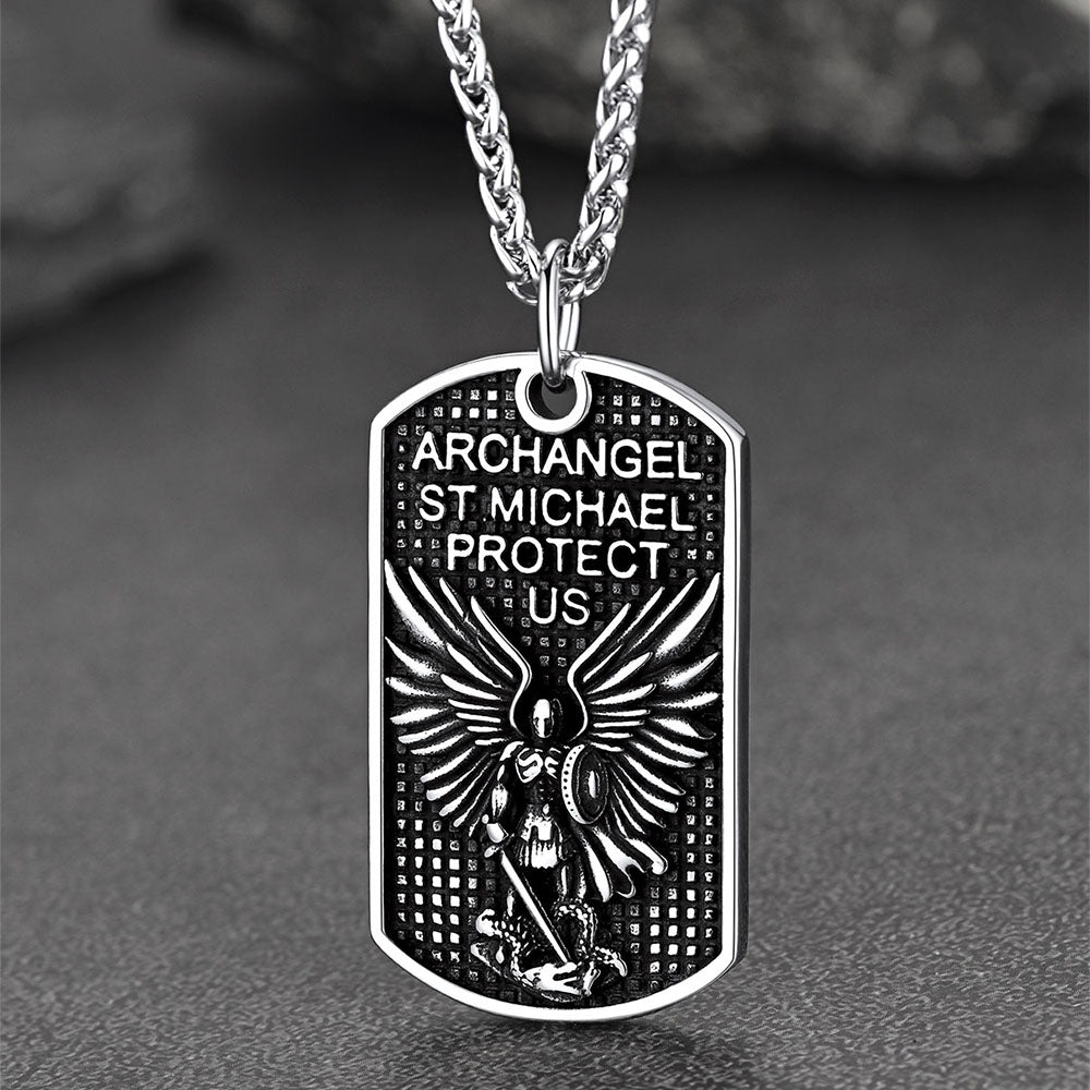 Catholic Archangel Saint Michael Dog Tag Necklace for