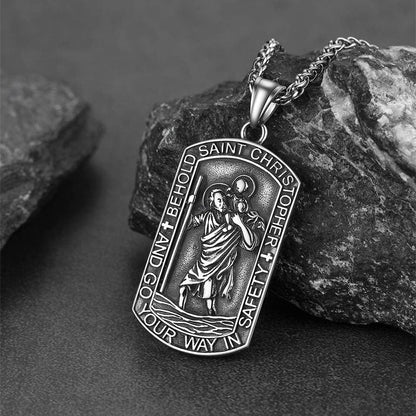 Engraved Saint Christopher Dog Tag Necklace for