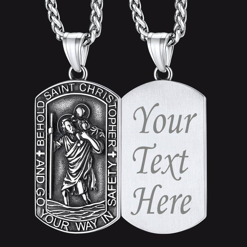 Engraved Saint Christopher Dog Tag Necklace for