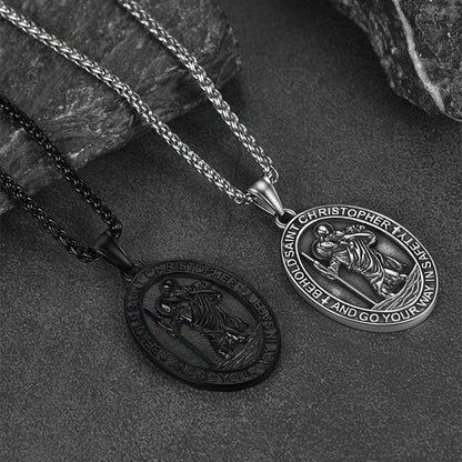 Catholic Engraved Saint Christopher Medal Necklace for