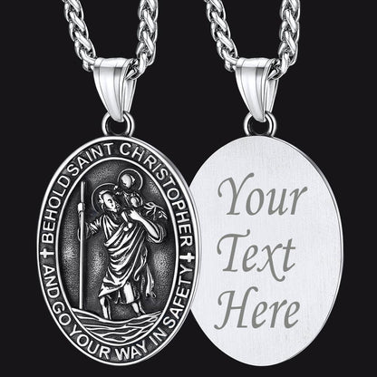 Catholic Engraved Saint Christopher Medal Necklace for