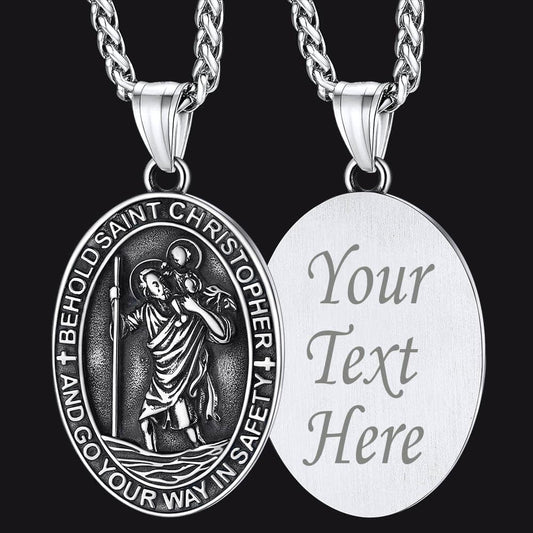 Catholic Engraved Saint Christopher Medal Necklace for
