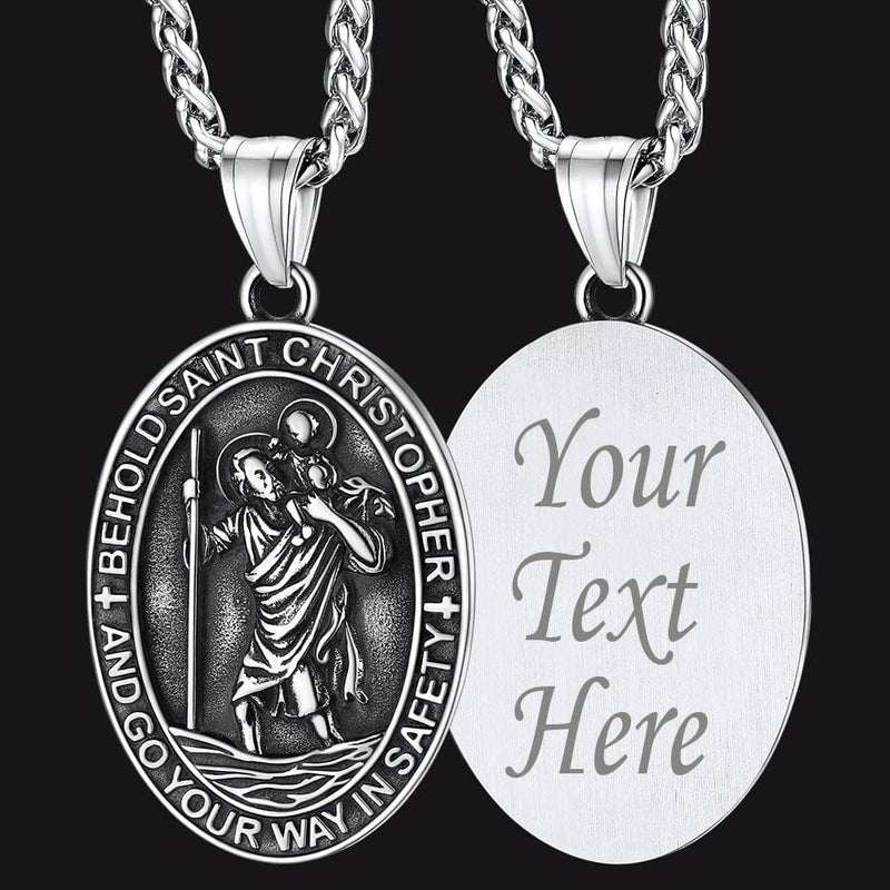 Catholic Engraved Saint Christopher Medal Necklace for