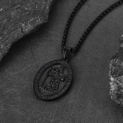 Catholic Engraved Saint Christopher Medal Necklace for