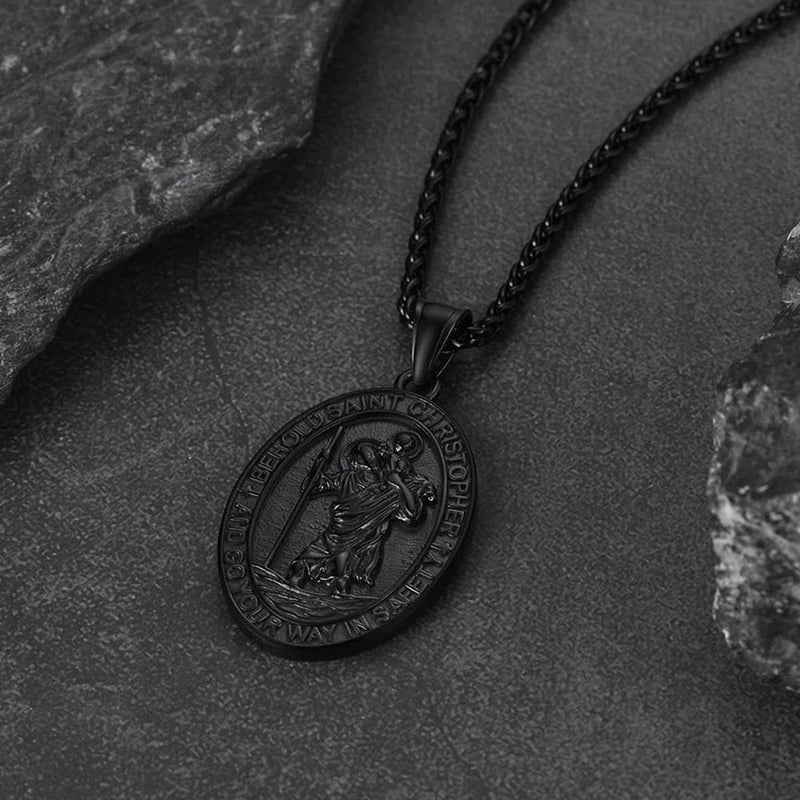 Catholic Engraved Saint Christopher Medal Necklace for