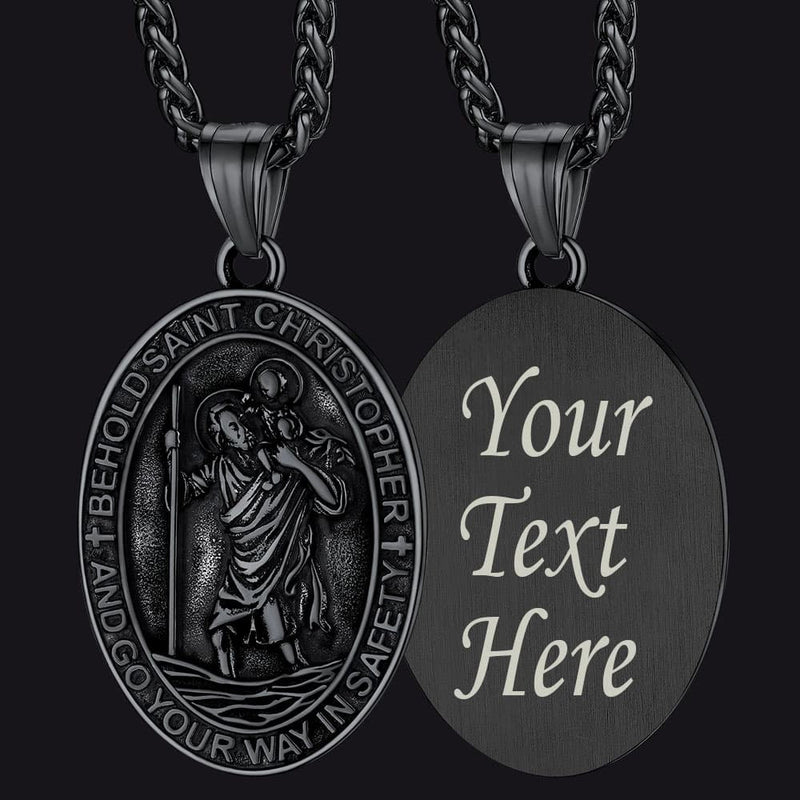 Catholic Engraved Saint Christopher Medal Necklace for