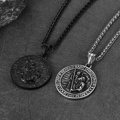 Engraved Saint Christopher Medal Pendant Necklace for
