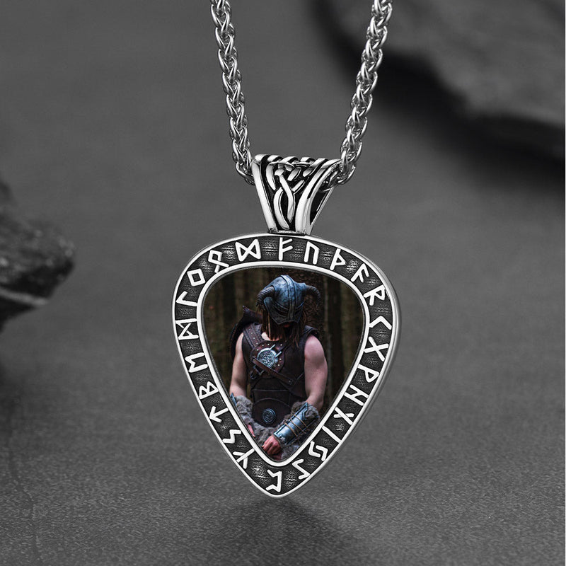 Customized Heart Photo Necklace With Viking Runes