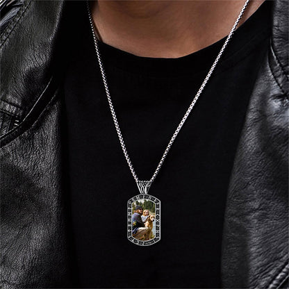 Personalized Picture Dog Tag Necklace With Viking Runes for