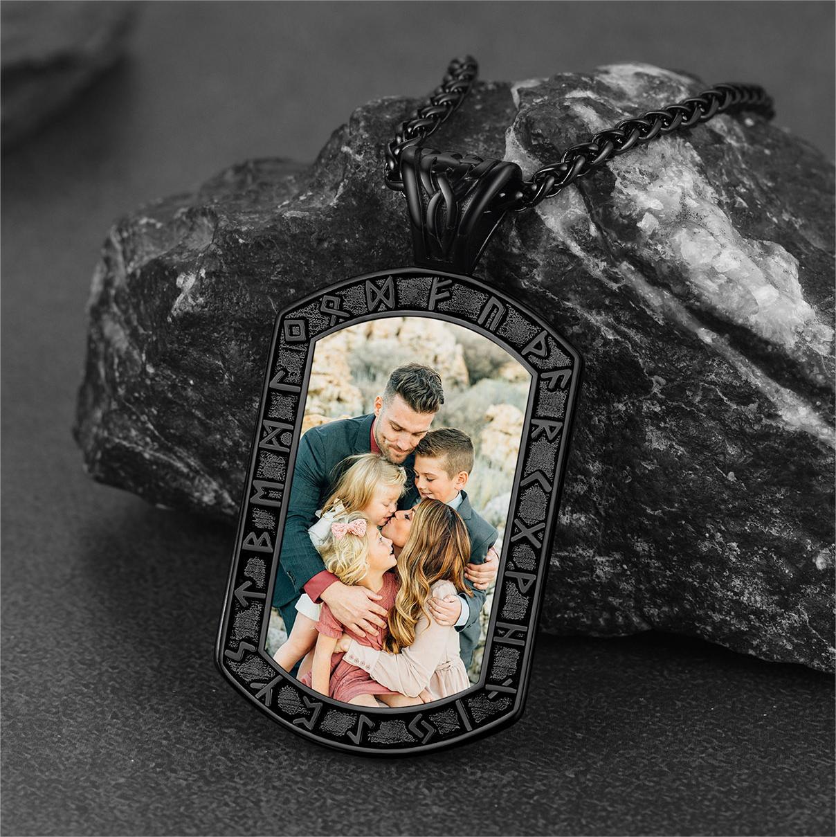 Personalized Picture Dog Tag Necklace With Viking Runes for