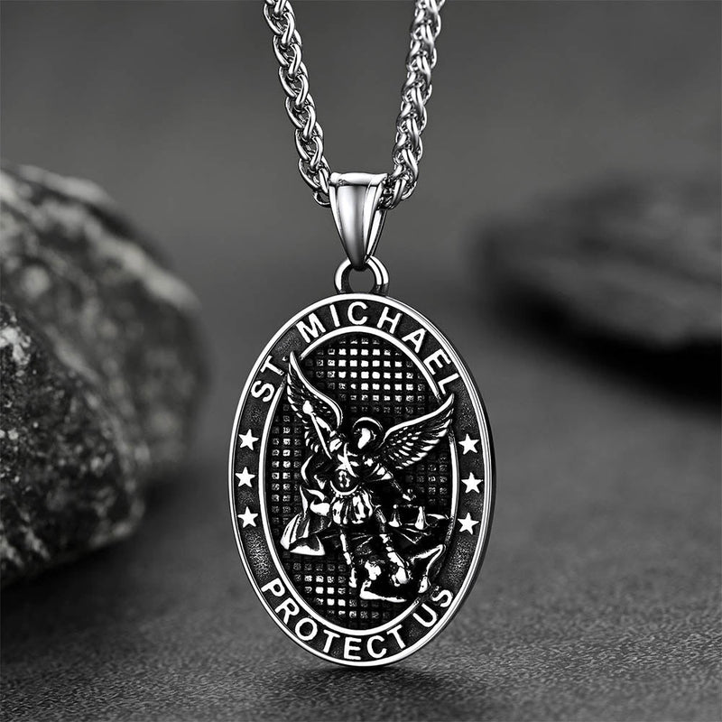 Oval Archangel Saint Michael Necklace Medal