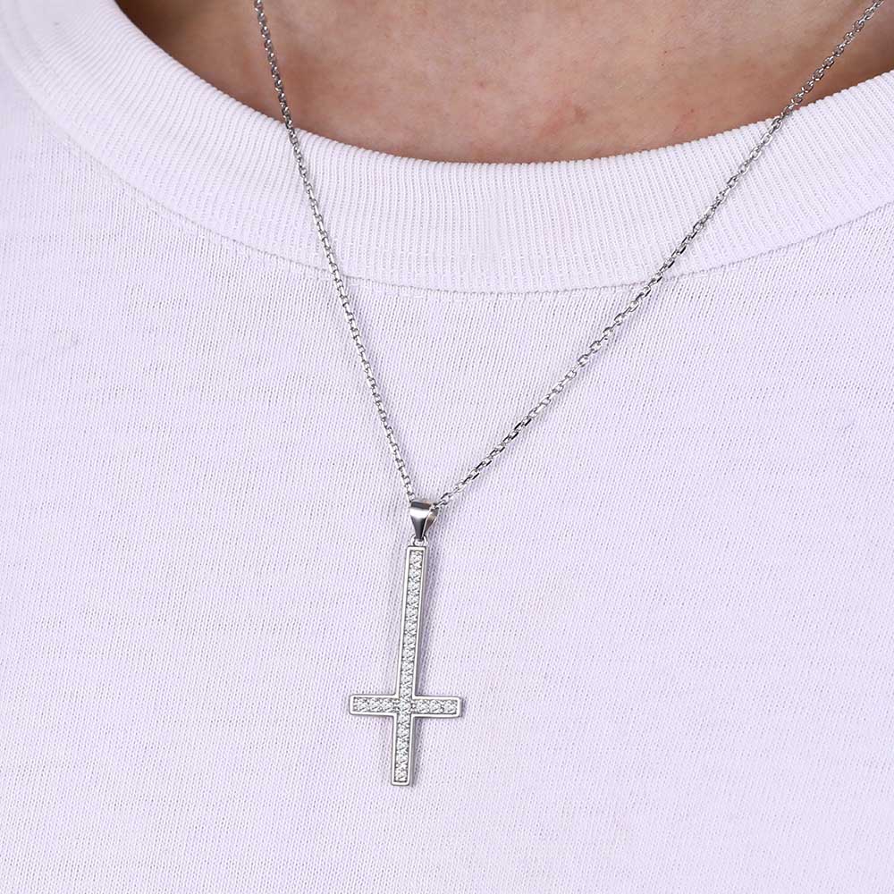 Sterling Silver Inverted Cross Necklace for