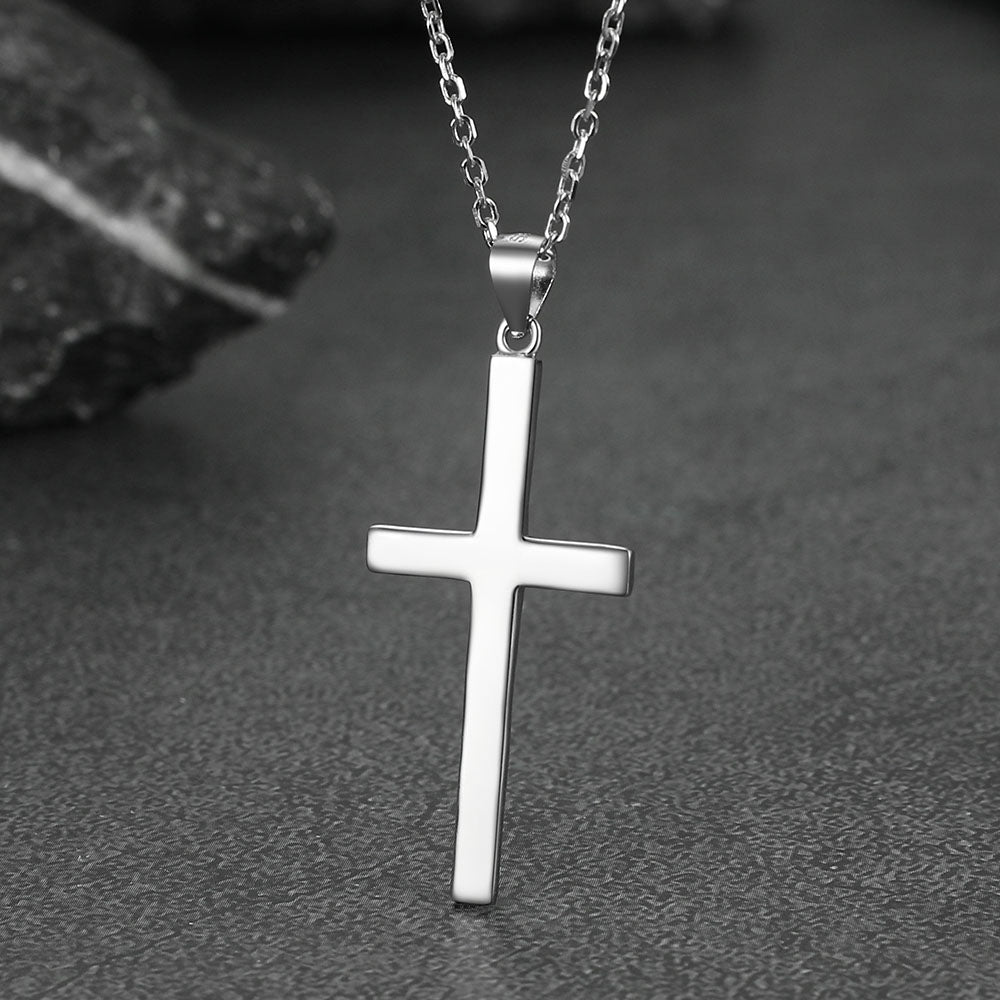 S925 Silver Simple Cross Necklace With Rolo Chain 18 Inch for /