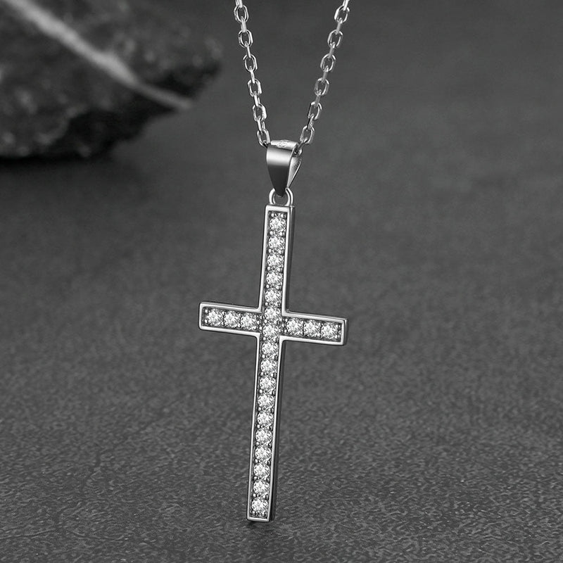 Sterling Silver Zirconia Cross Necklace for