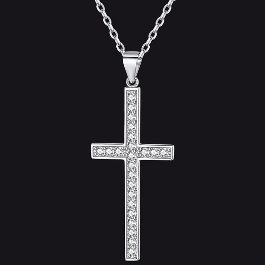 Sterling Silver Zirconia Cross Necklace for