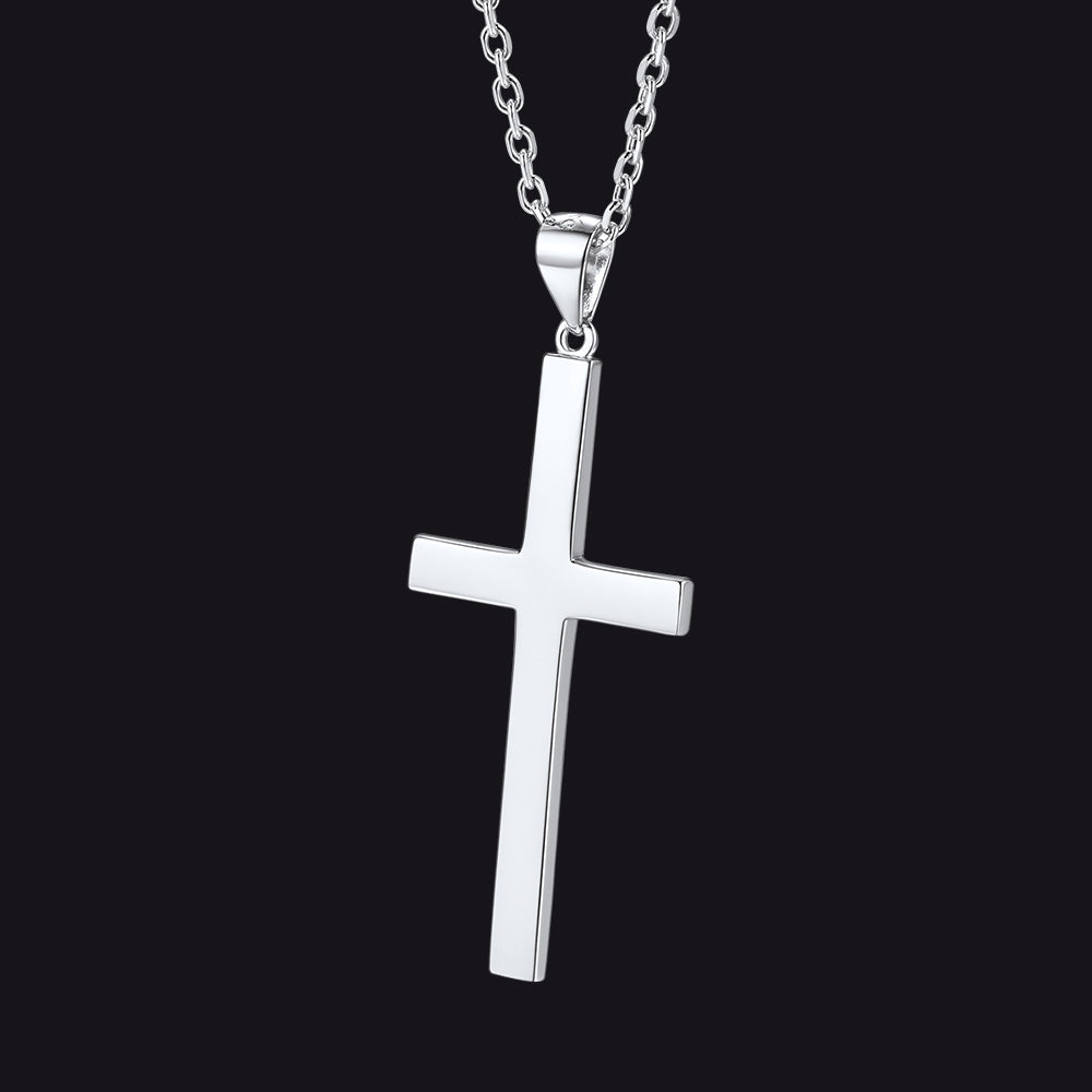 S925 Silver Simple Cross Necklace With Rolo Chain 18 Inch for /