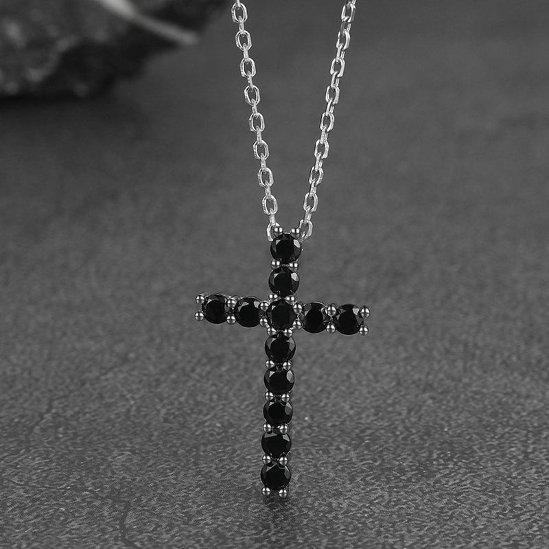 Sterling Silver Diamond Cross Necklace Crucifix Pendant Necklace for