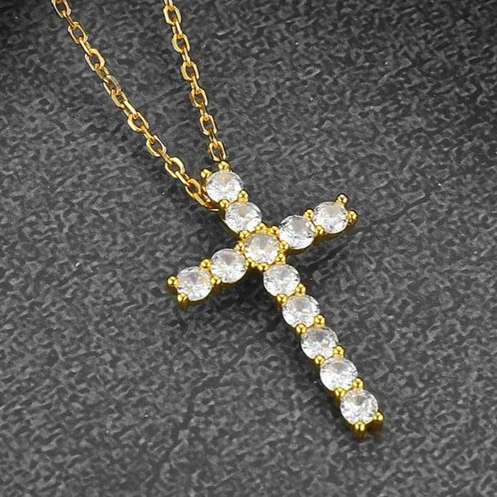 Sterling Silver Diamond Cross Necklace Crucifix Pendant Necklace for