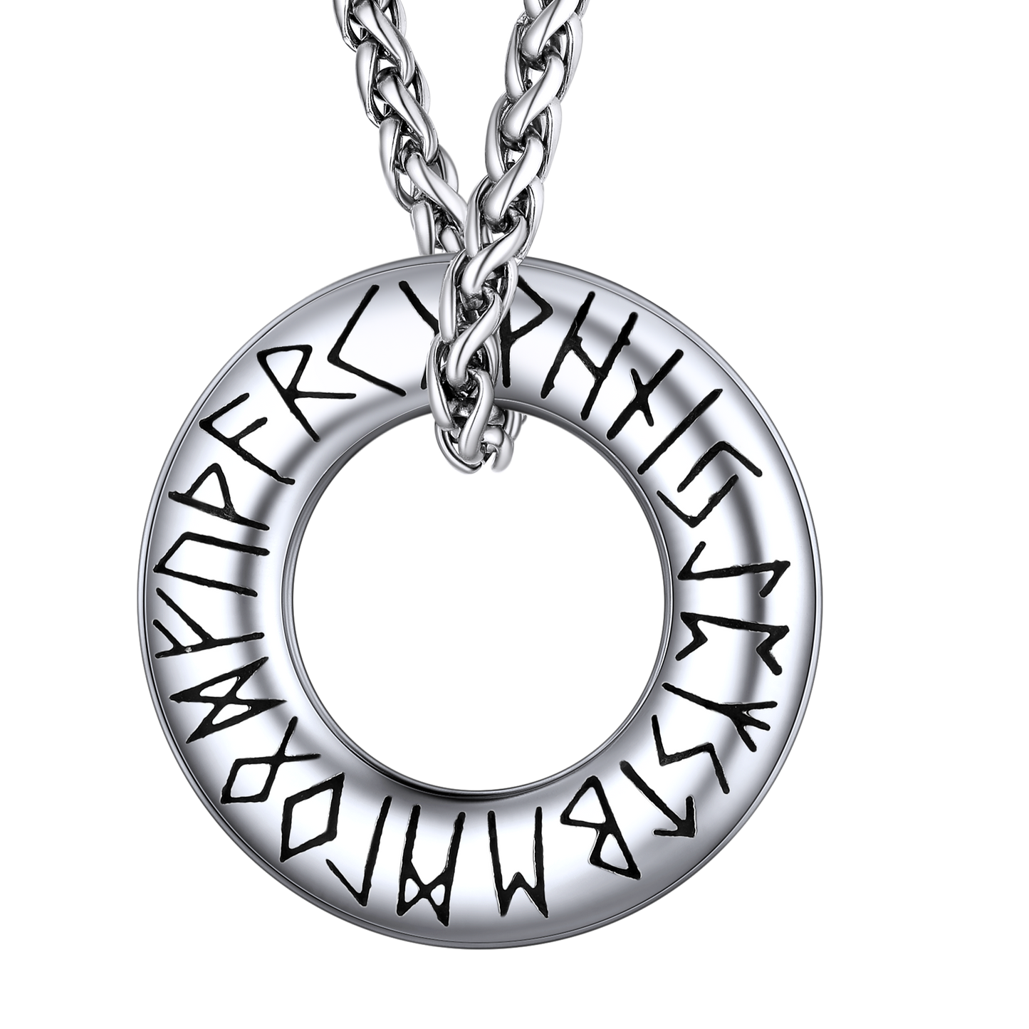 Norse Viking Rune Circle Chain Necklace for