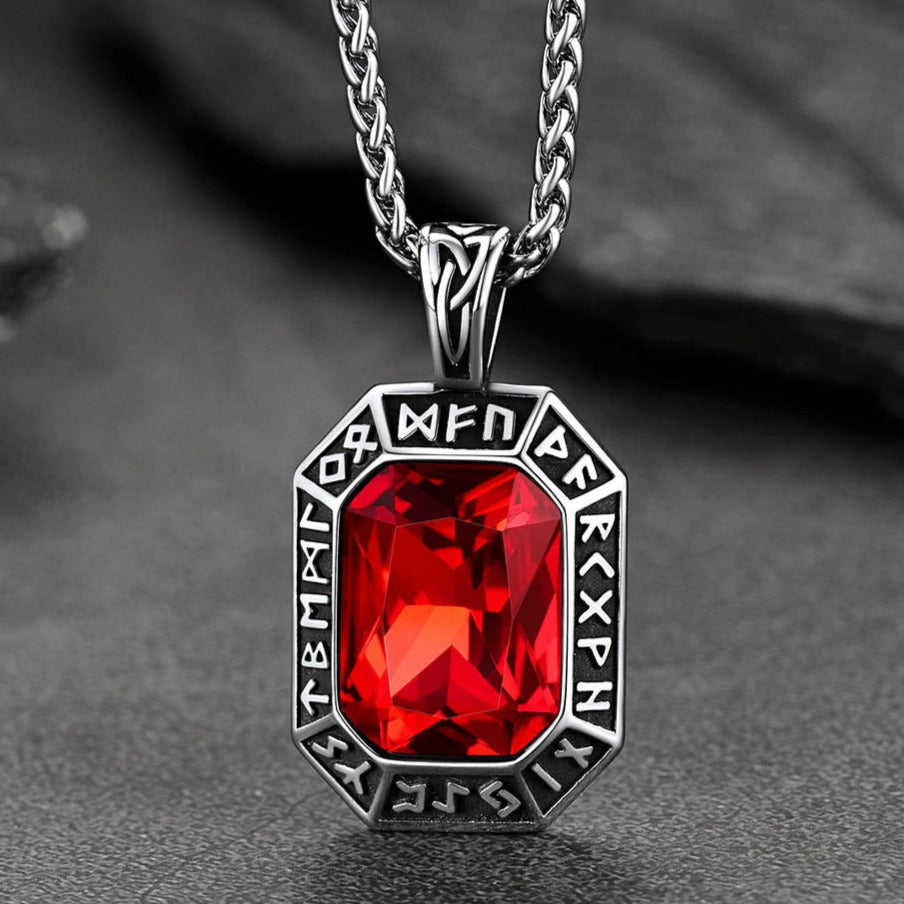 Engraved Crystal Dog Tag Necklace With Viking Runes for